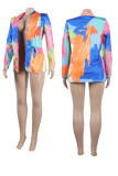 Green Casual Print Patchwork Turn-back Collar Outerwear