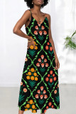 Orange Sexy Plaid Butterfly Print Stripe Contrast V Neck Printed Dresses
