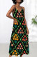 Green Sexy Plaid Butterfly Print Stripe Contrast V Neck Printed Dresses