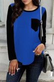 Red Casual Pocket Patchwork Contrast O Neck T-Shirts