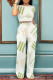 White Casual Geometric Print Pocket Contrast O Neck Short Sleeve Two Pieces