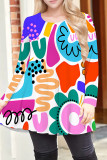 Multicolor Casual Print Patchwork O Neck T-Shirts