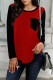 Red Casual Pocket Patchwork Contrast O Neck T-Shirts