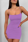Pink Sexy Solid Color Patchwork Backless Spaghetti Strap Sling Dresses