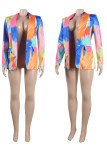 Green Casual Print Patchwork Turn-back Collar Outerwear