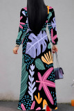 Apricot Elegant Print Patchwork Strap Design V Neck Long Dresses