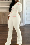White Casual Solid Color Pocket Patchwork Zipper Hooded Long Sleeve Two Pieces
