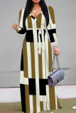 Grey Casual Print Patchwork Strap Design V Neck Long Dresses