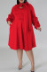 Red Elegant Solid Color Patchwork Strap Design Asymmetrical Collar A Line Plus Size Dresses