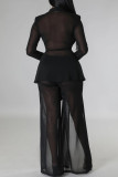 Red Sexy Solid Color Patchwork Slit Strap Design V Neck Long Sleeve Two Pieces