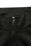 Black Casual Patchwork Zipper Zipper Collar Long Sleeve Two Pieces