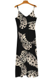 Orange Sexy Plaid Butterfly Print Stripe Contrast V Neck Printed Dresses