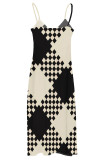 Orange Sexy Plaid Butterfly Print Stripe Contrast V Neck Printed Dresses