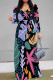 Black Elegant Print Patchwork Strap Design V Neck Long Dresses