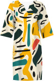Beige Casual Poker Letter Print Contrast V Neck A Line Dresses