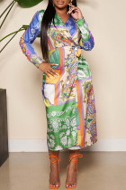 Multicolor Elegant Print Patchwork Strap Design V Neck Printed Dresses