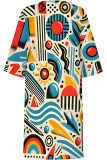 Beige Casual Poker Letter Print Contrast V Neck A Line Dresses