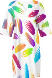 White Casual Geometric Print Contrast V Neck Printed Dresses