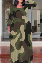 Camouflage Casual Camouflage Print Patchwork O Neck Straight Plus Size Dresses