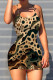 Beige Sexy Leopard Print Floral Print Contrast U Neck Printed Dresses