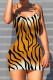 Tiger Pattern Sexy Print Patchwork Backless Spaghetti Strap Sling Dresses