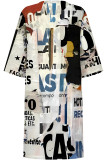 Beige Casual Poker Letter Print Contrast V Neck A Line Dresses