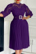 Purple Elegant Solid Color Hollow Out Patchwork With Belt Zipper O Neck A Line Dresses