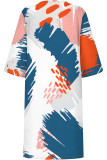White Casual Geometric Print Contrast V Neck Printed Dresses