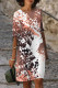 Brown Casual Geometric Print Contrast V Neck Printed Dresses