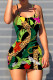 Green Sexy Leopard Print Floral Print Contrast U Neck Printed Dresses