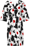 Beige Casual Poker Letter Print Contrast V Neck A Line Dresses
