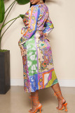 Multicolor Elegant Print Patchwork Strap Design V Neck Printed Dresses