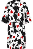 Beige Casual Poker Letter Print Contrast V Neck A Line Dresses