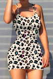 Multicolor Sexy Print Patchwork Backless Spaghetti Strap Sling Dresses
