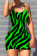 Green Sexy Print Patchwork Backless Spaghetti Strap Sling Dresses