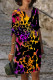 Orange Purple Casual Poker Letter Print Contrast V Neck A Line Dresses
