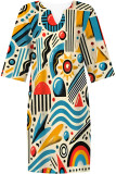Beige Casual Poker Letter Print Contrast V Neck A Line Dresses