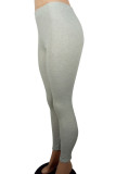 Grey Casual Solid Color Patchwork Skinny Mid Waist Pencil Patchwork Bottoms