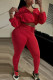 Red Casual Solid Color Draw String Patchwork Zipper Hooded Long Sleeve Two Pieces