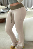 Grey Casual Draw String Patchwork Contrast Regular Low Waist Speaker Patchwork Bottoms