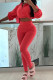 Peach Casual Solid Color Draw String Patchwork Zipper Hooded Long Sleeve Two Pieces