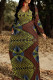Yellow Red Elegant Print Patchwork O Neck Long Dresses