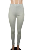 Grey Casual Solid Color Patchwork Skinny Mid Waist Pencil Patchwork Bottoms