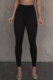 Grey Casual Solid Color Patchwork Skinny Mid Waist Pencil Patchwork Bottoms