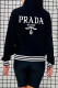 Black And White Casual Letters Pocket Patchwork Zipper Zipper Collar Outerwear