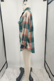 Multicolor Casual Plaid Pocket Gross Turndown Collar Tops