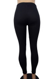 Grey Casual Solid Color Patchwork Skinny Mid Waist Pencil Patchwork Bottoms