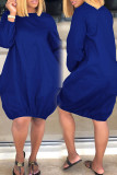 White Casual Solid Color Patchwork O Neck Lantern Skirt Dresses
