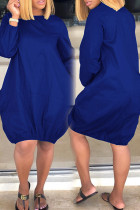 Blue Casual Solid Color Patchwork O Neck Lantern Skirt Dresses