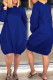 Blue Casual Solid Color Patchwork O Neck Lantern Skirt Dresses
